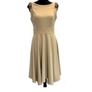 Calvin Klein camel brown fit and flare faux leather buckle strap dress Sz 6
